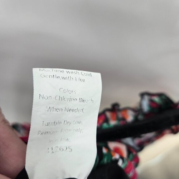 Pretty Garden Pink Floral High Neck Button Back Ruffled Short Sleeve Blouse L - Picture 9 of 10